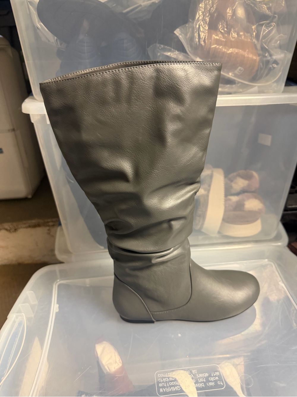 Journee collection Women’s wide calf Riding Boots Gray PU Leather Size 8 M US